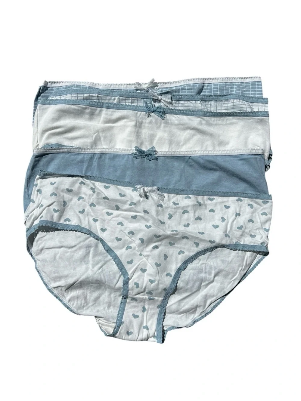 WomanLight Blue & White Cotton Briefs - 5 Pack